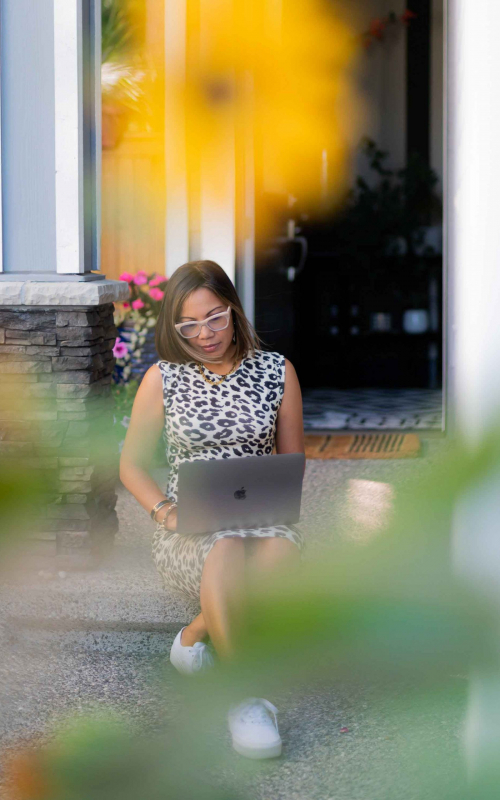 girl working on her porch